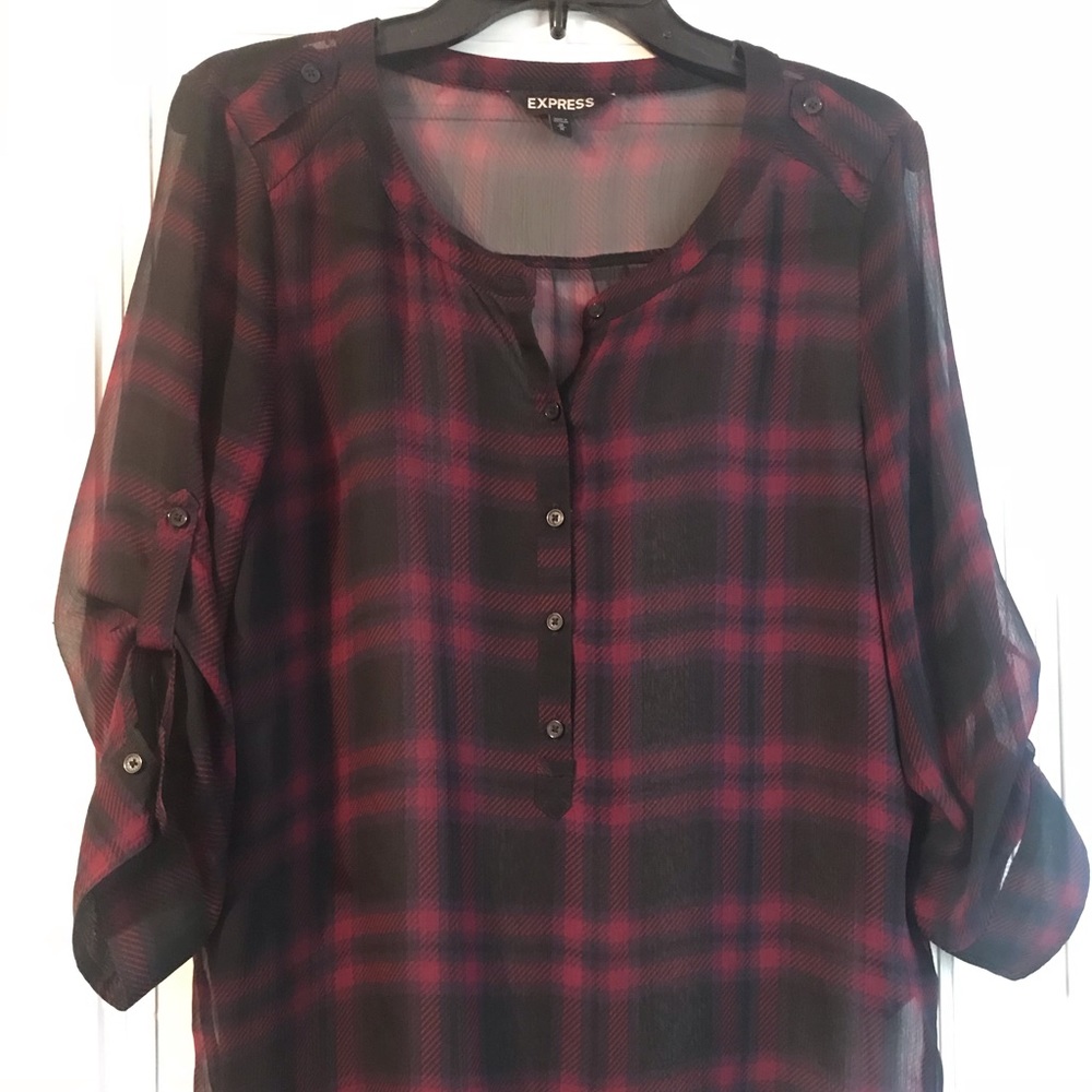 Sheer chiffon plaid blouse
